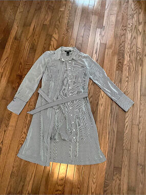 White House Black Market Striped Shirt Dress in Black & White Size 0 Like New